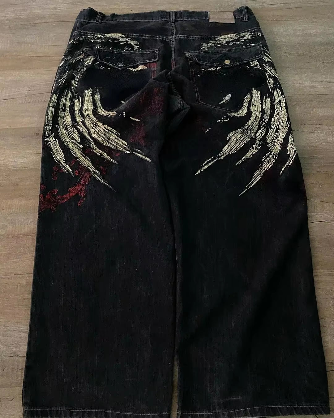 Retro Wing Pattern Baggy Jean 