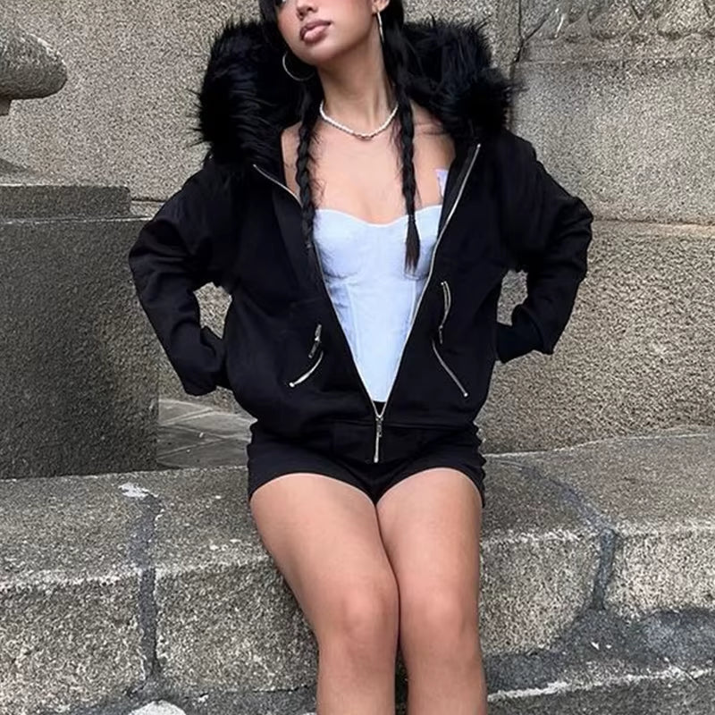 Faux Fur Collar Hoodie