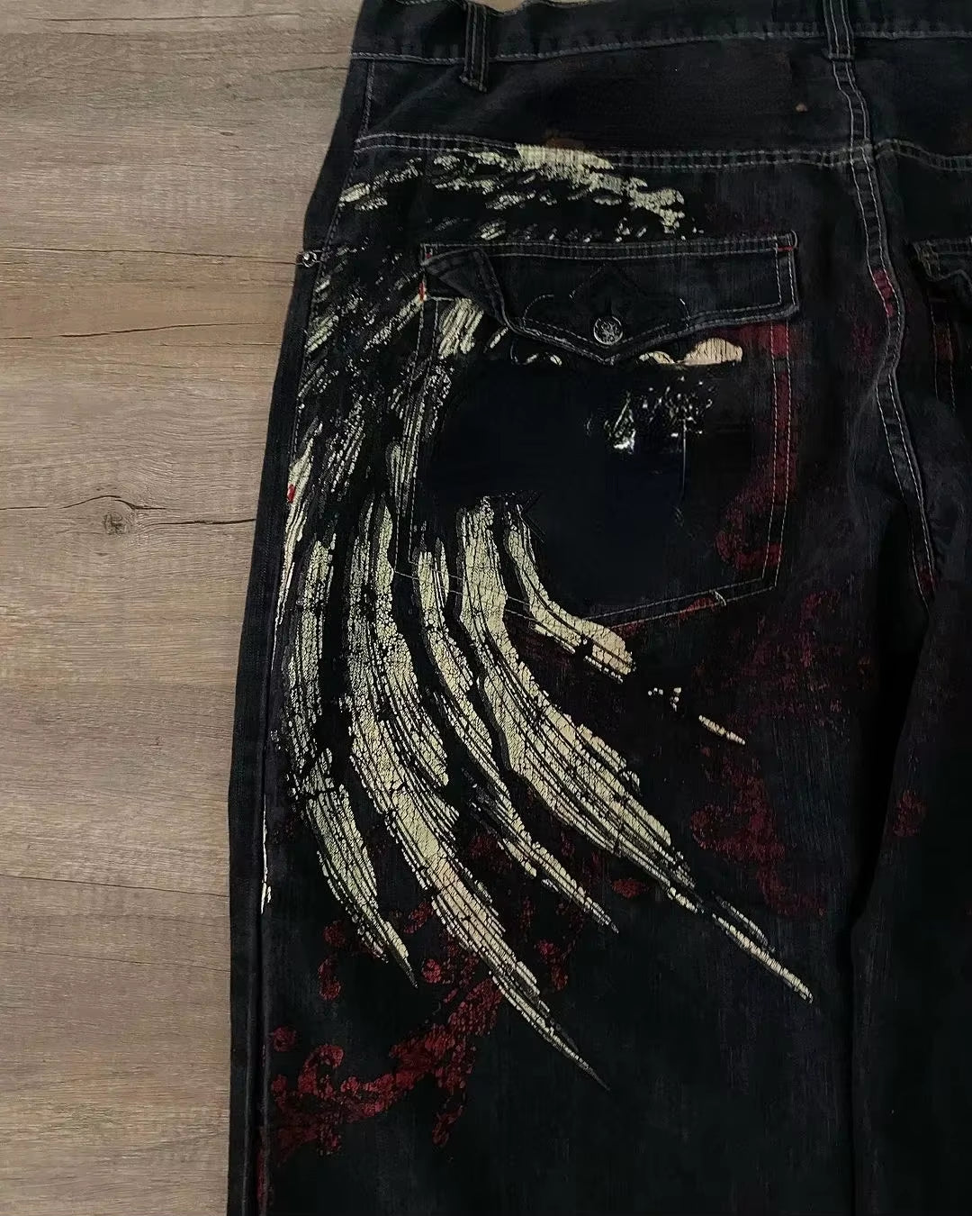 Retro Wing Pattern Baggy Jean 