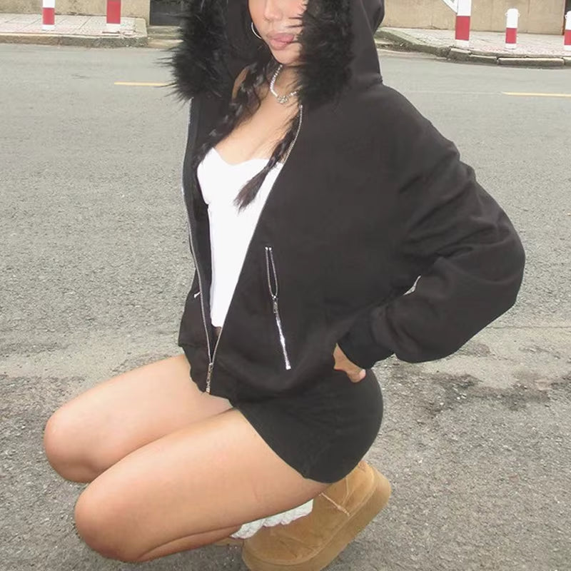 Faux Fur Collar Hoodie