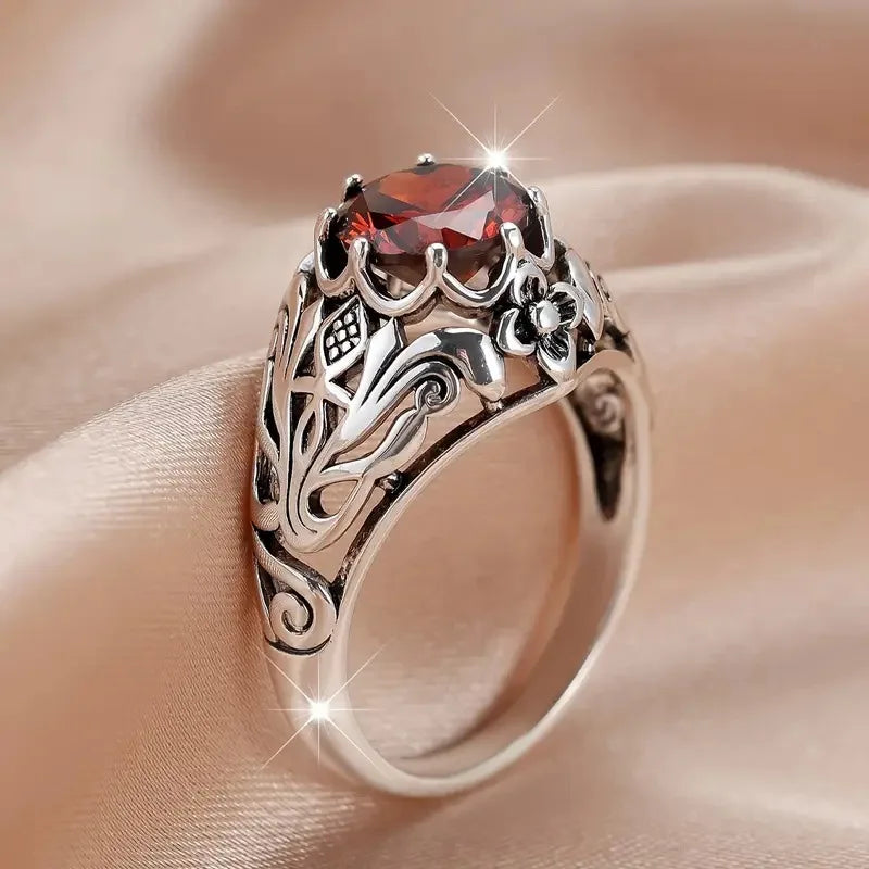 Hollow Red Flower Ring