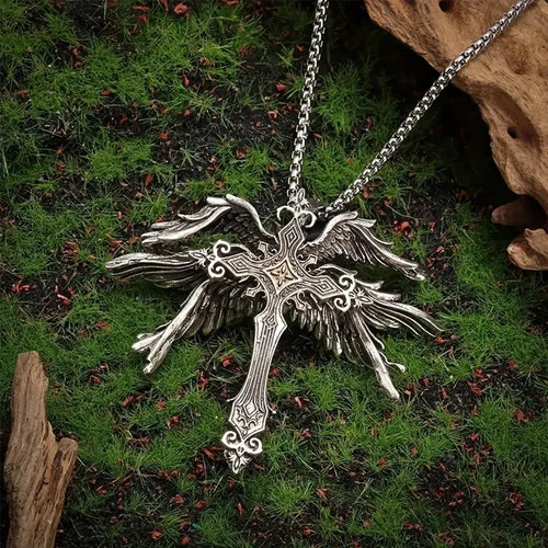 Angel Wings Cross Necklace Men Women Fashion goth