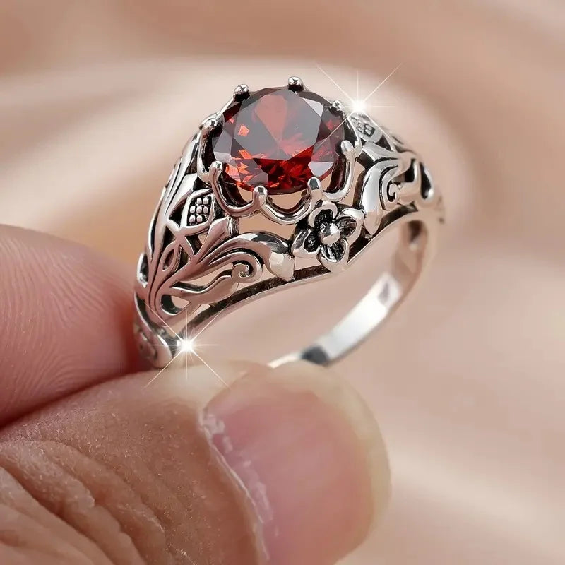 Hollow Red Flower Ring
