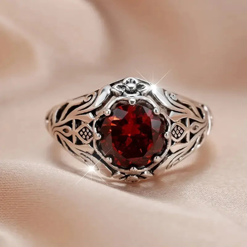 Hollow Red Flower Ring